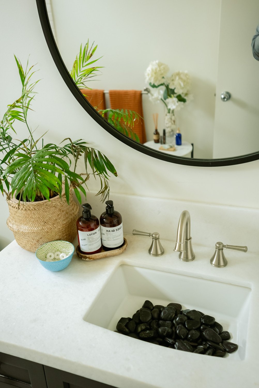 Bathroom detail with luxury soaps and styling at the LA Boudoir Bungalow