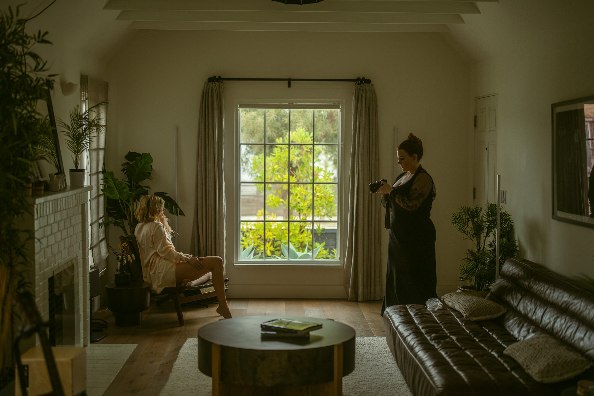 Natural light living room boudoir shoot at the LA Boudoir Bungalow